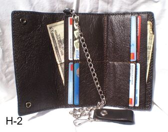 leather biker's wallet, leather trucker's wallet. genuine hand tooled leather wallet