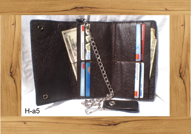 Leather wallet, hand tooled leather biker's wallet, hand tooled trucker's wallet